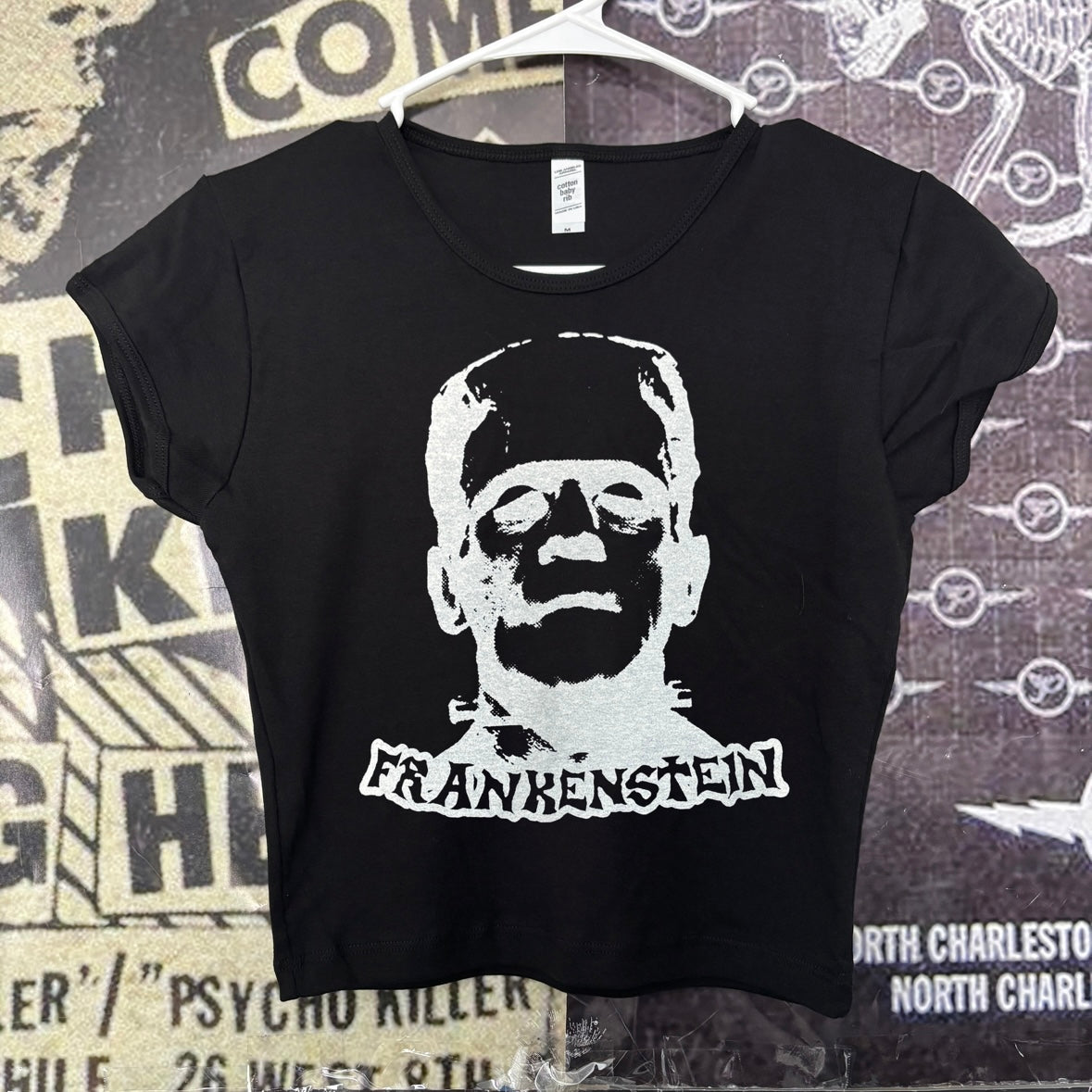 Frankenstein black crop baby tee