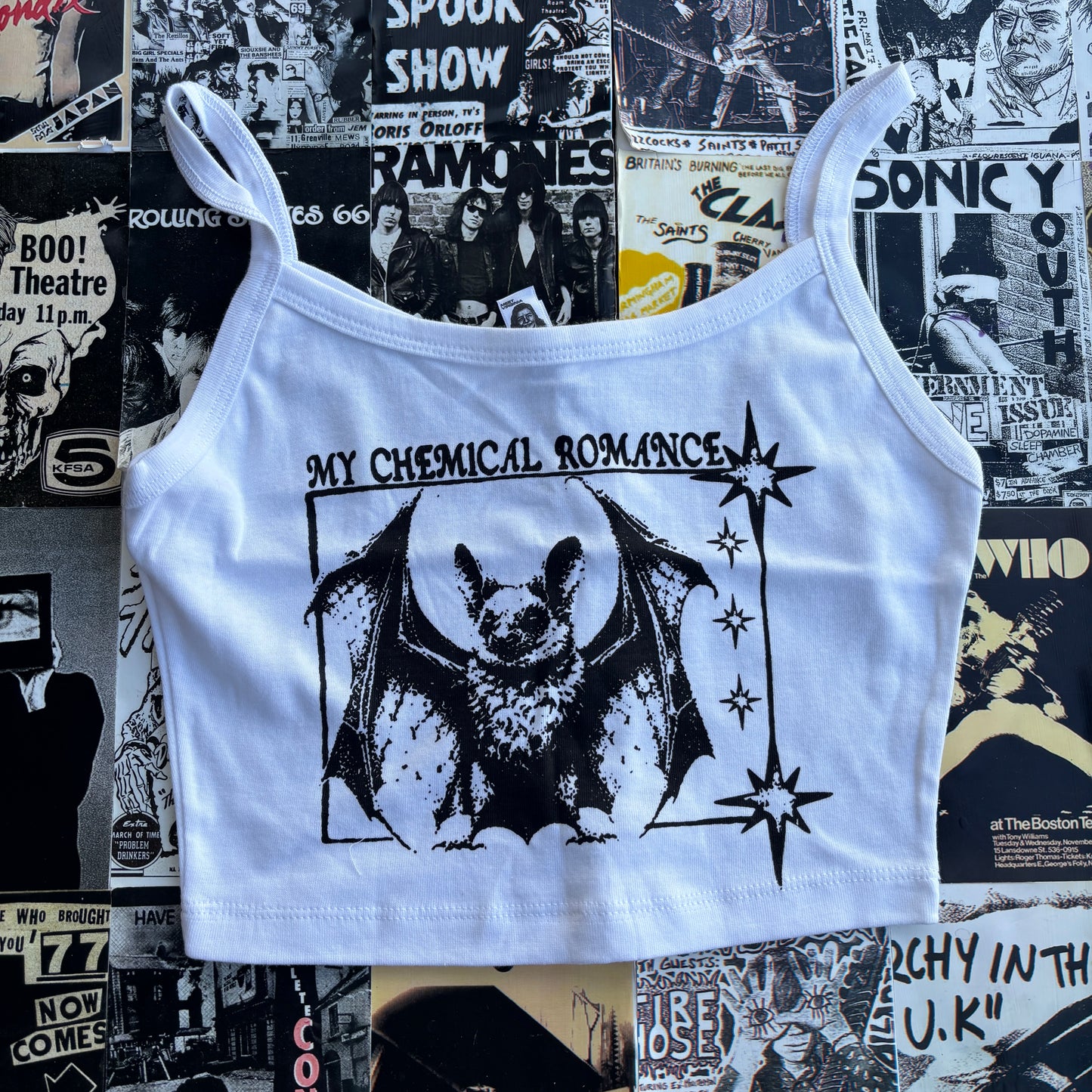 My chemical romance white/black crop tank SM/MEDl