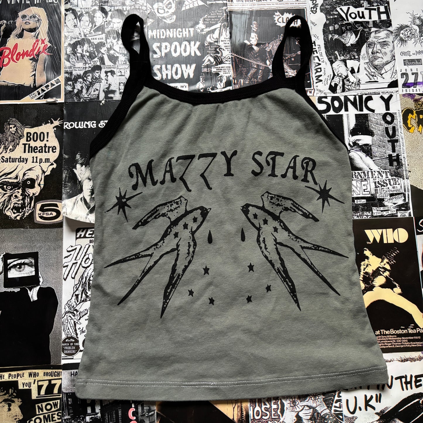 Mazzy star olive/black tank MEDIUM