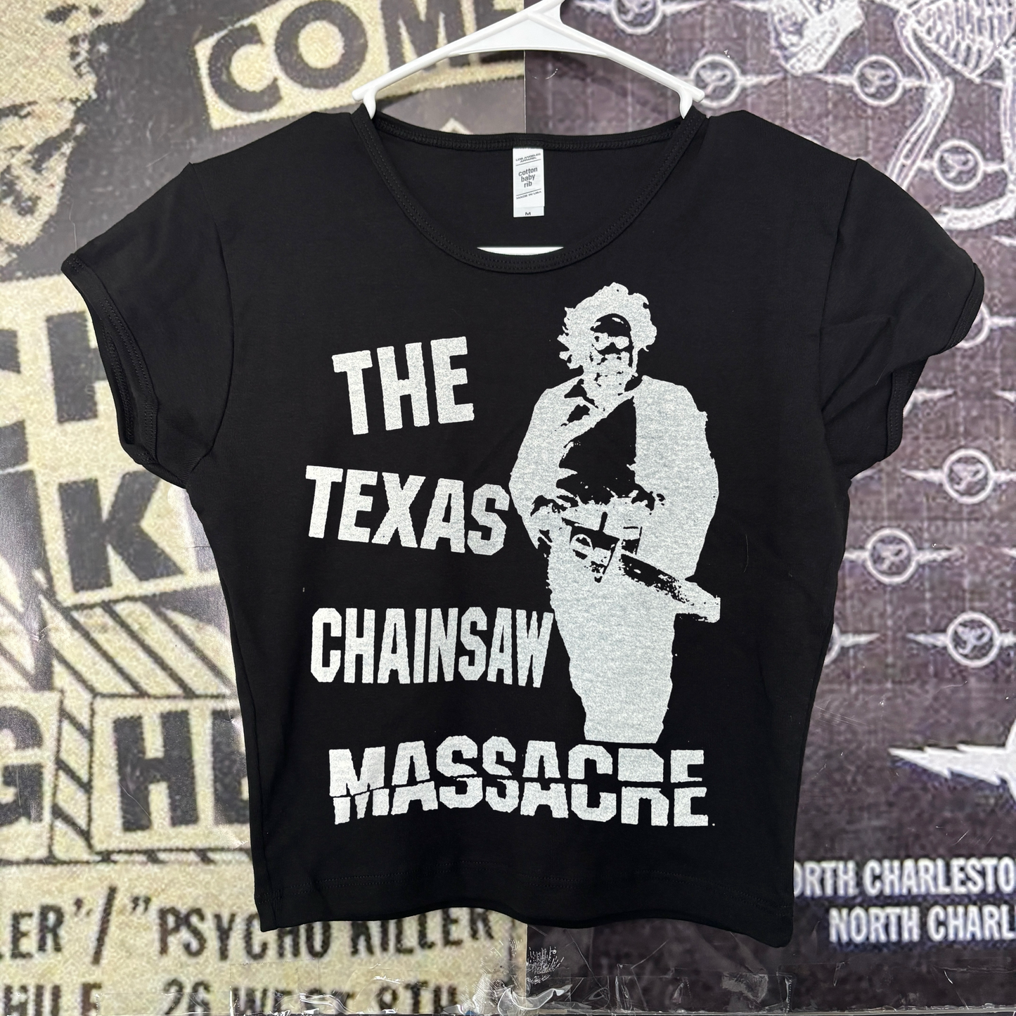 Texas chainsaw black crop baby tee