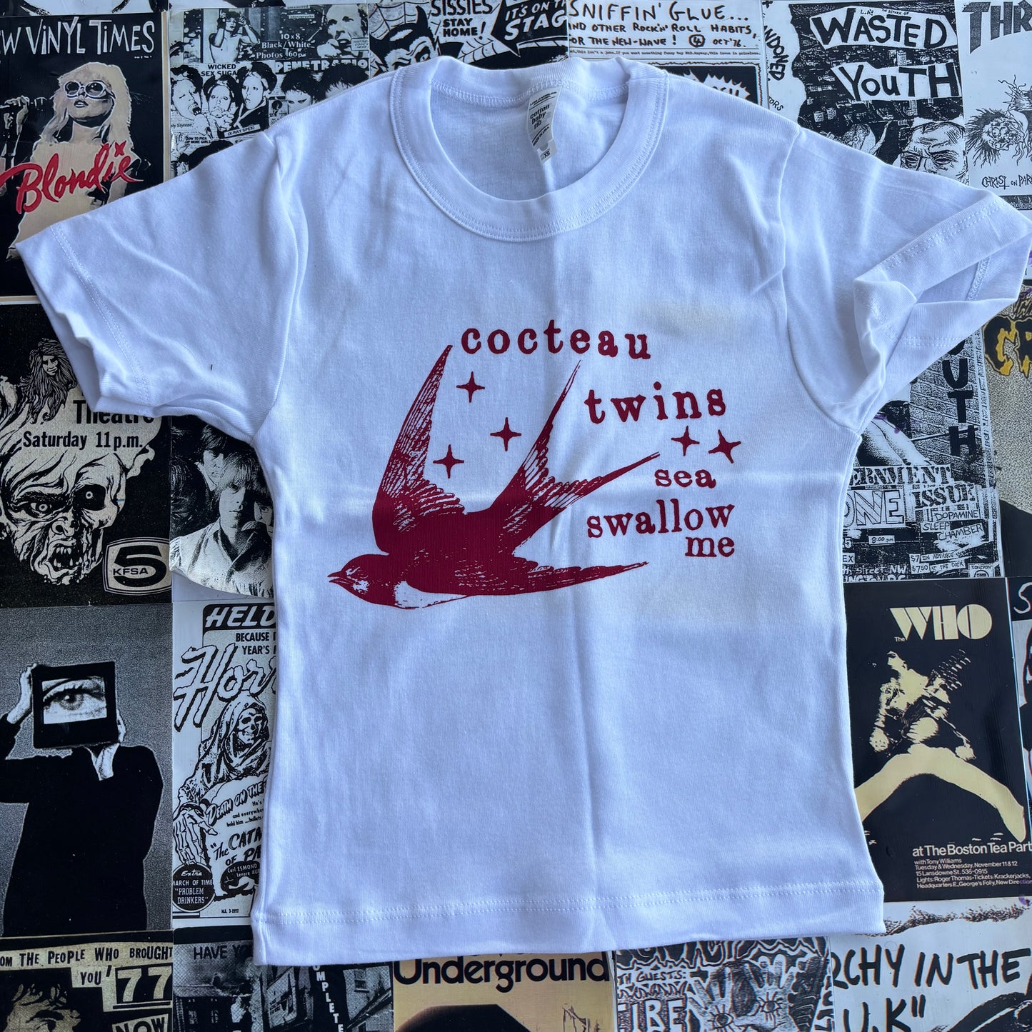 Cocteau twins white/red baby tee XS