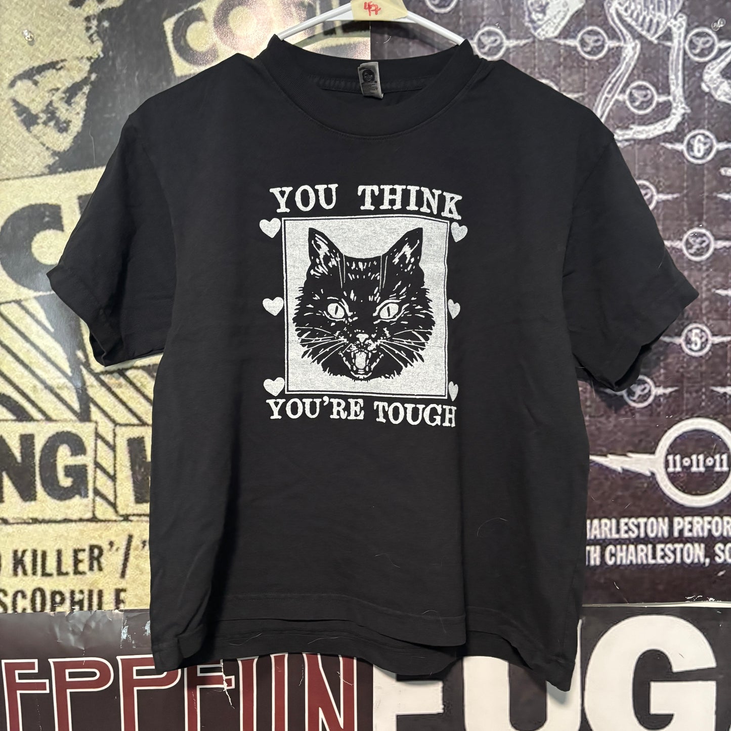 Tough cat black boxy tee