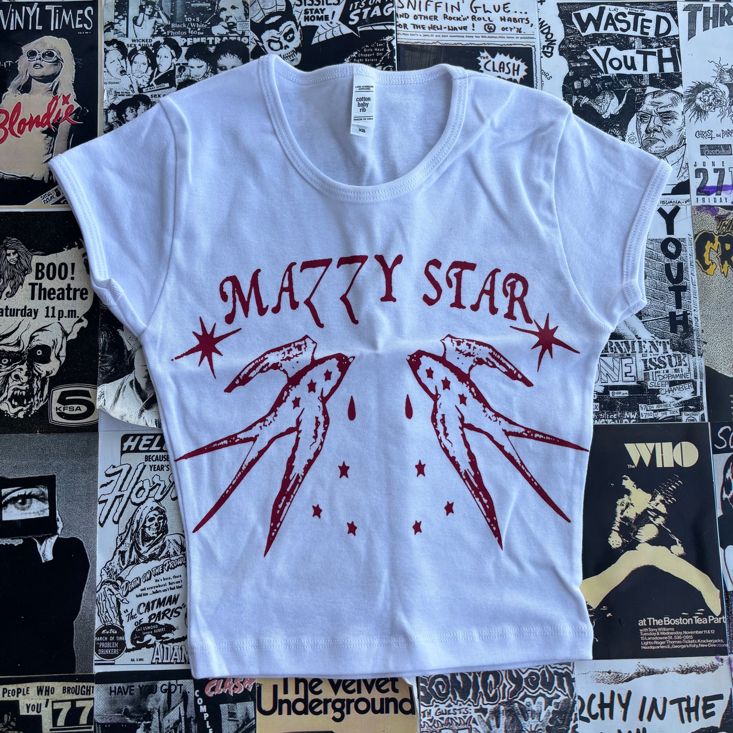 Mazzy star white/red baby tee XS