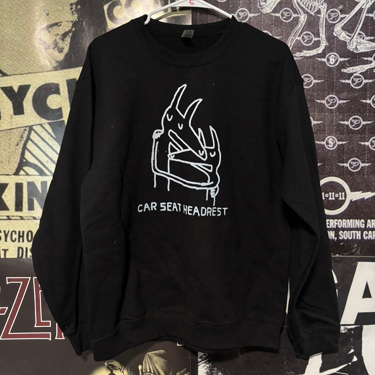 Car seat headrest black sweatshirt