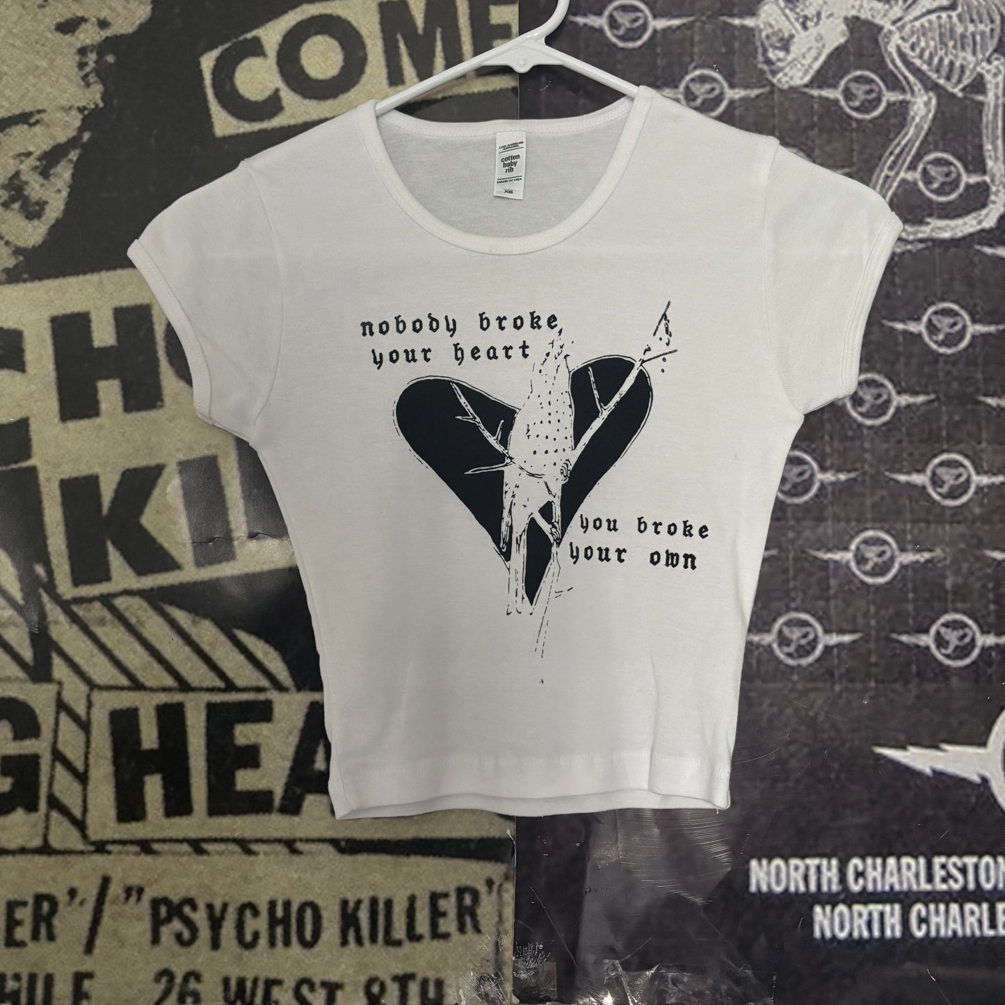Elliott smith heart white crop baby tee