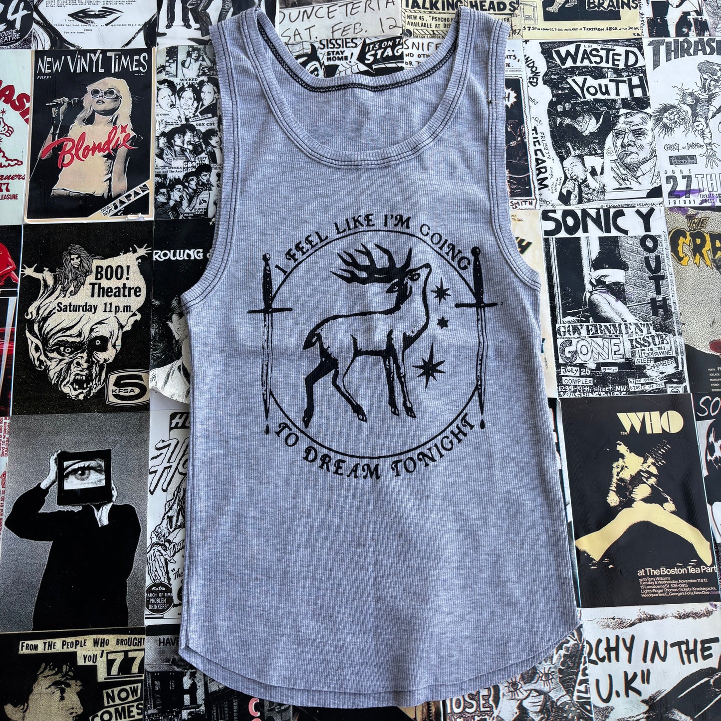 Twin peaks grey ribbed tank SM/MED