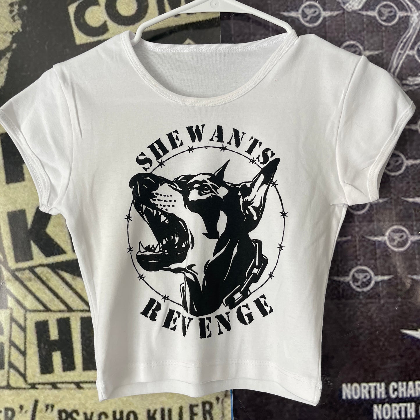 She wants revenge white crop baby tee