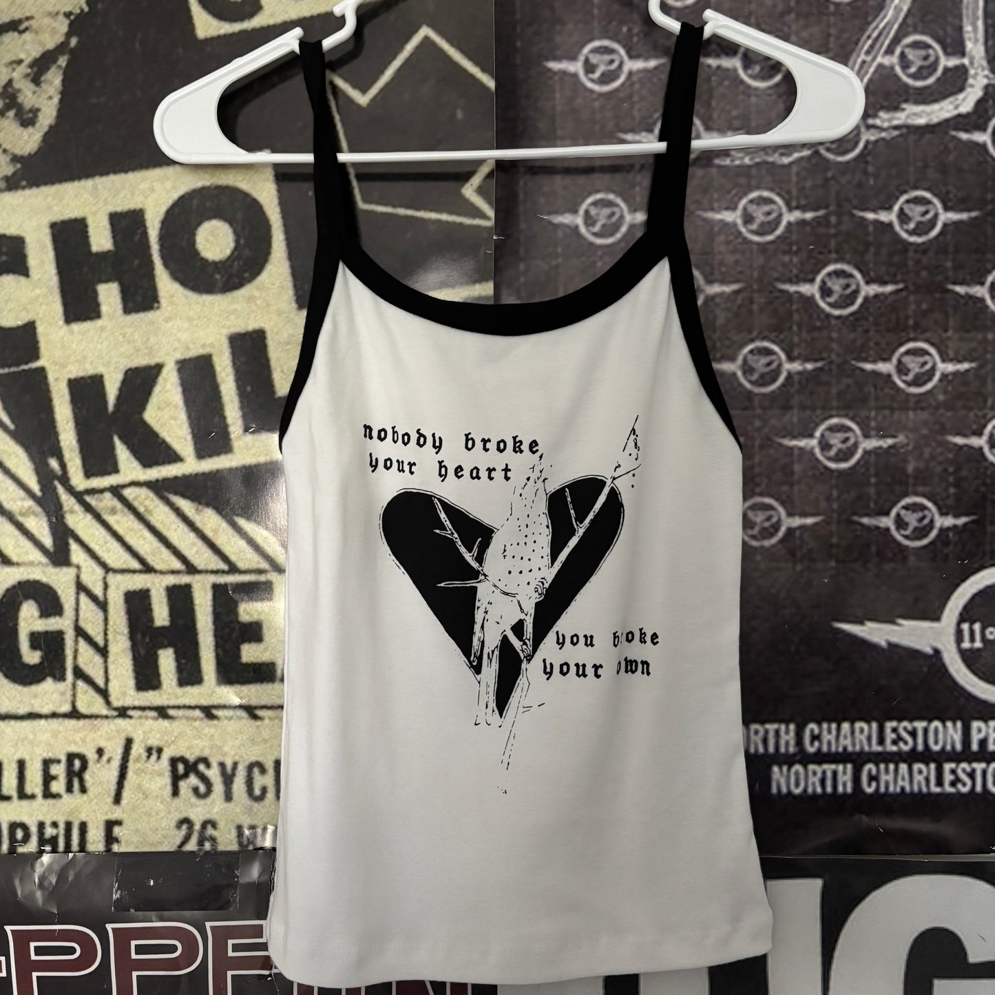 Elliott smith heart black/white baby tank