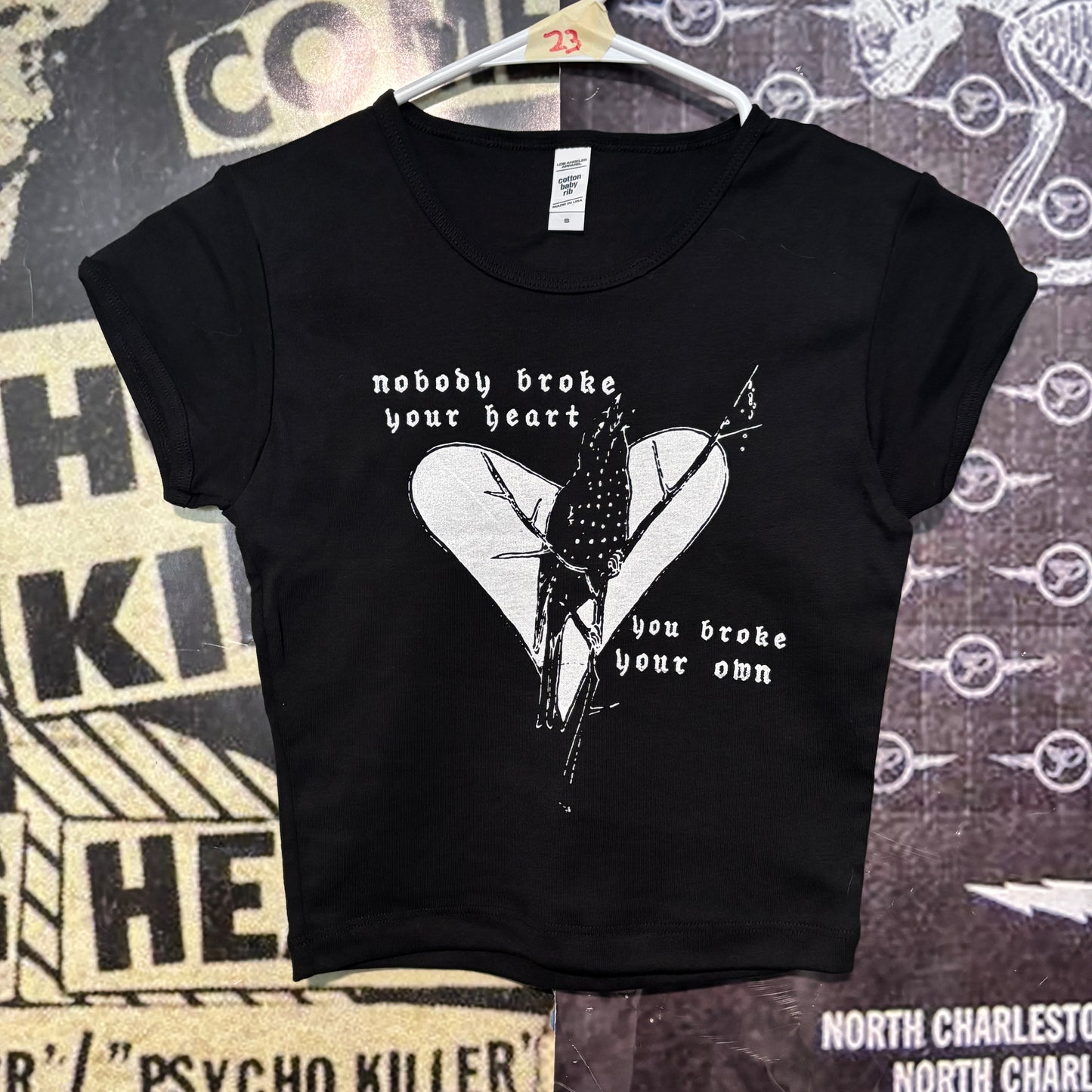 Elliott smith heart black crop baby tee