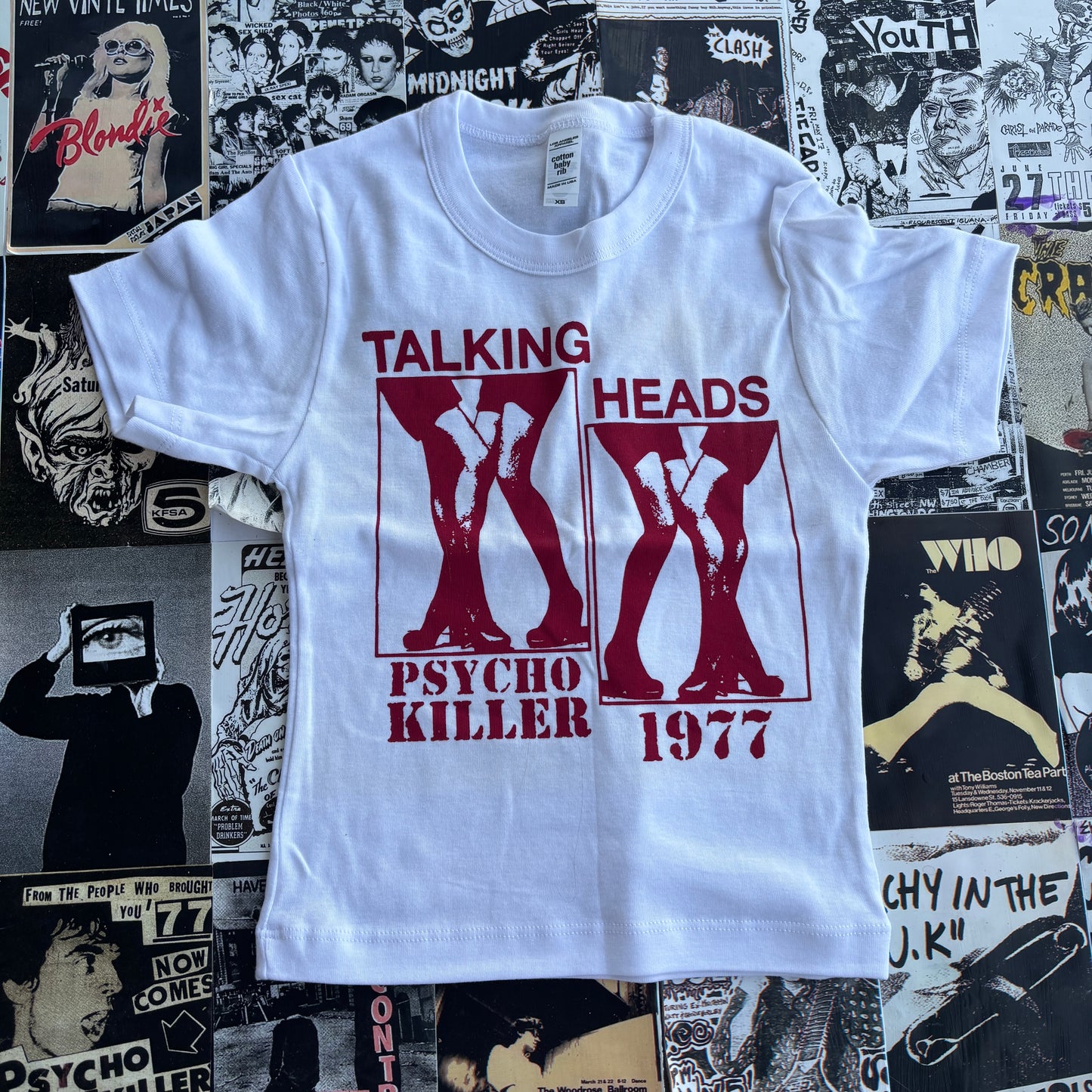 Talking heads white/red baby tee XS