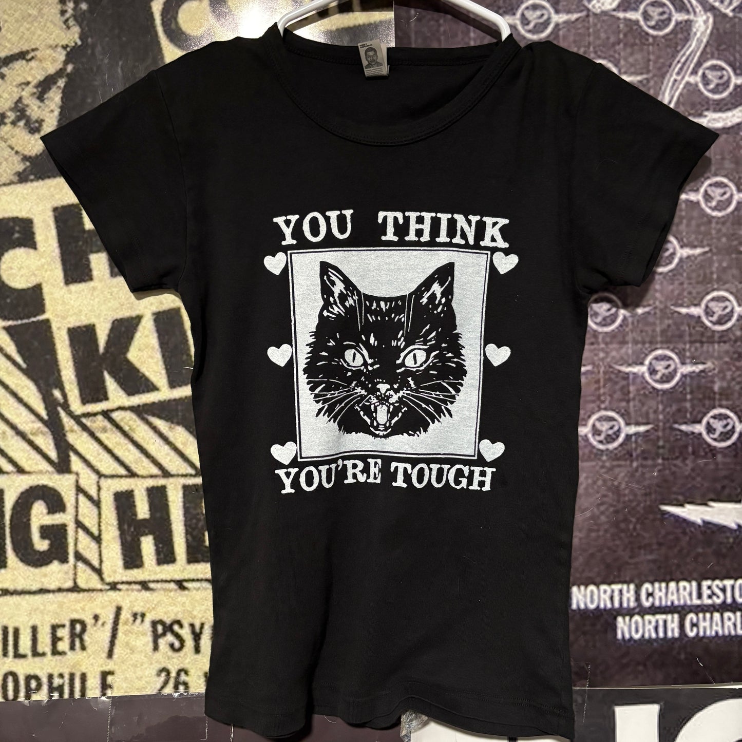 Tough cat b&w babydoll tee