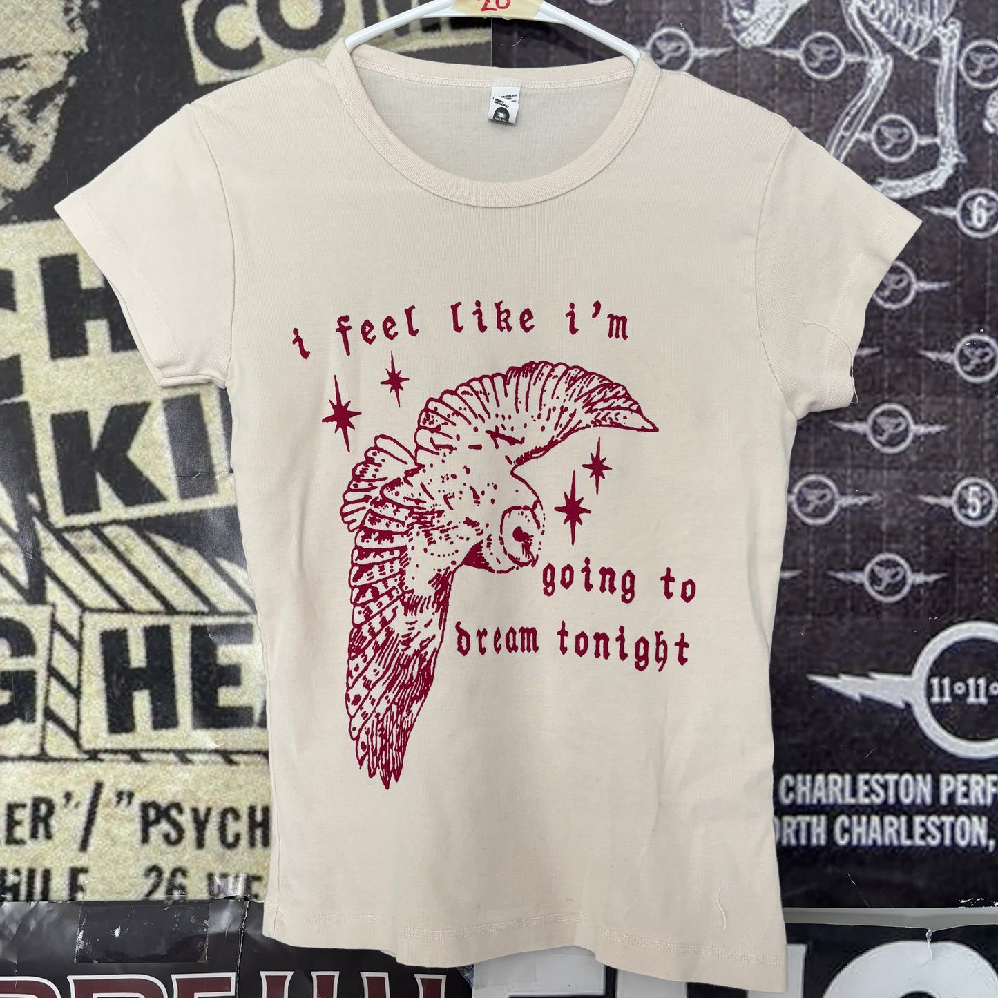 Twin peaks dreaming owl cream/red babydoll tee