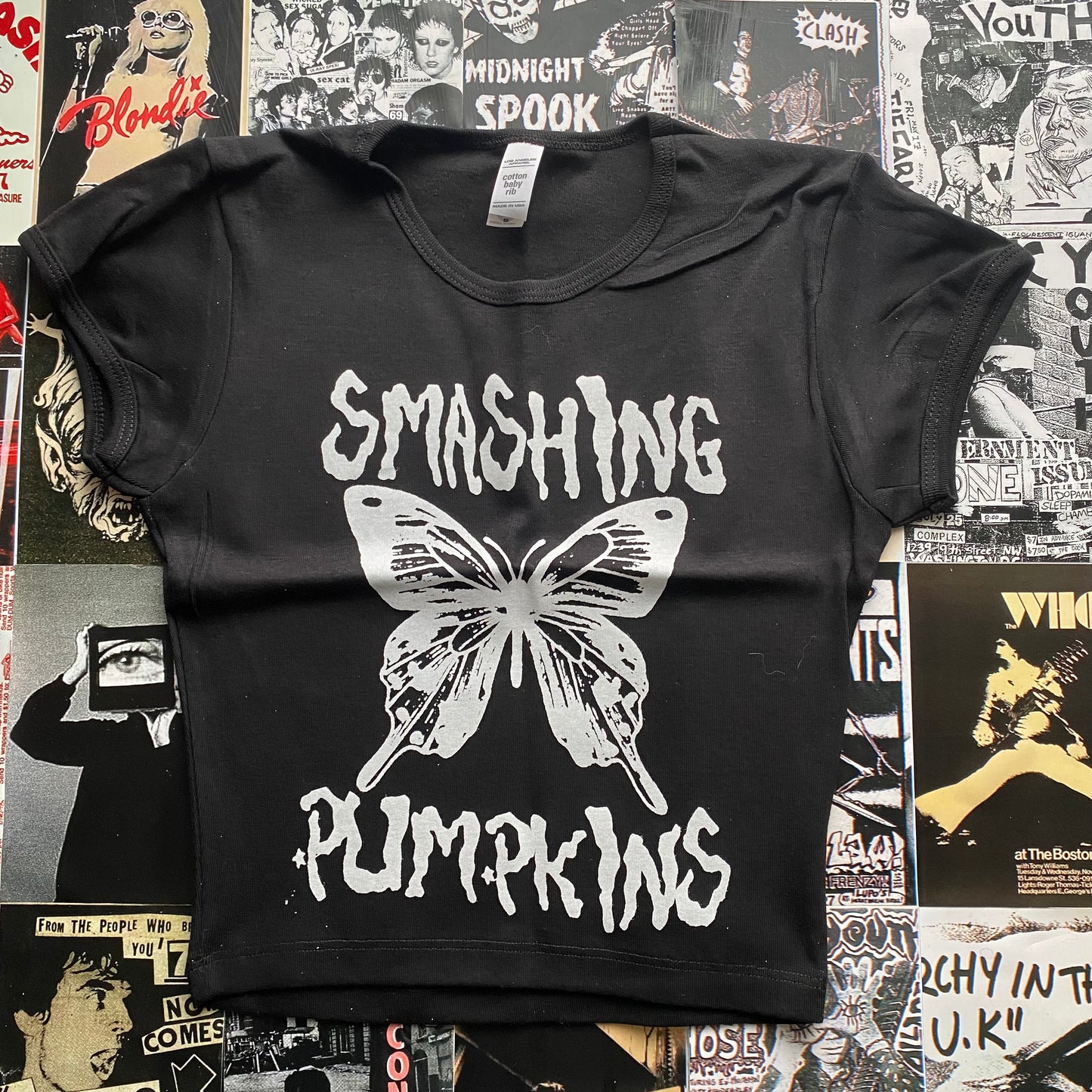 Smashing pumpkins butterfly black crop baby tee