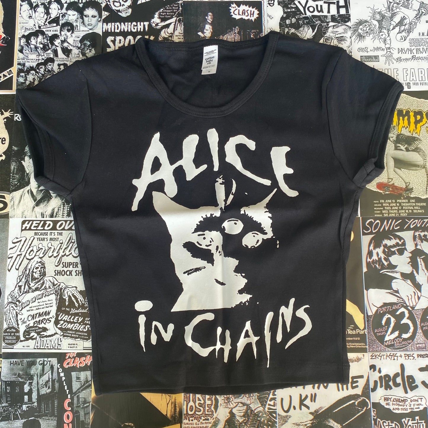 Alice In Chains cat black crop baby tee