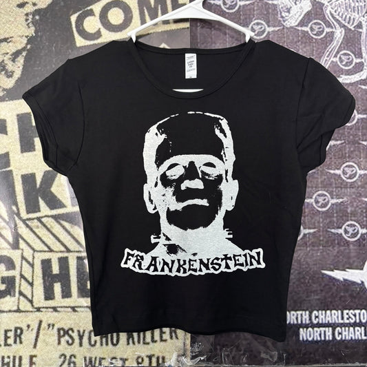 Frankenstein black crop baby tee