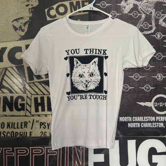 Tough cat white long baby tee