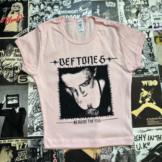 Deftones pink/black baby tee XS