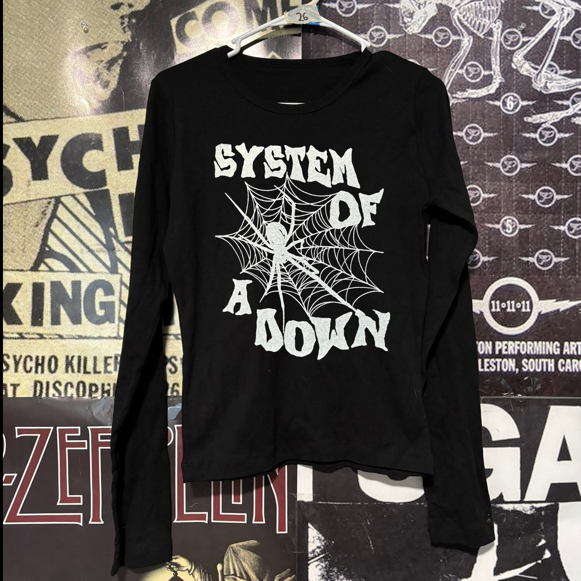 System down webs black baby long sleeve