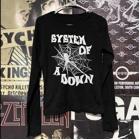 System down webs black baby long sleeve