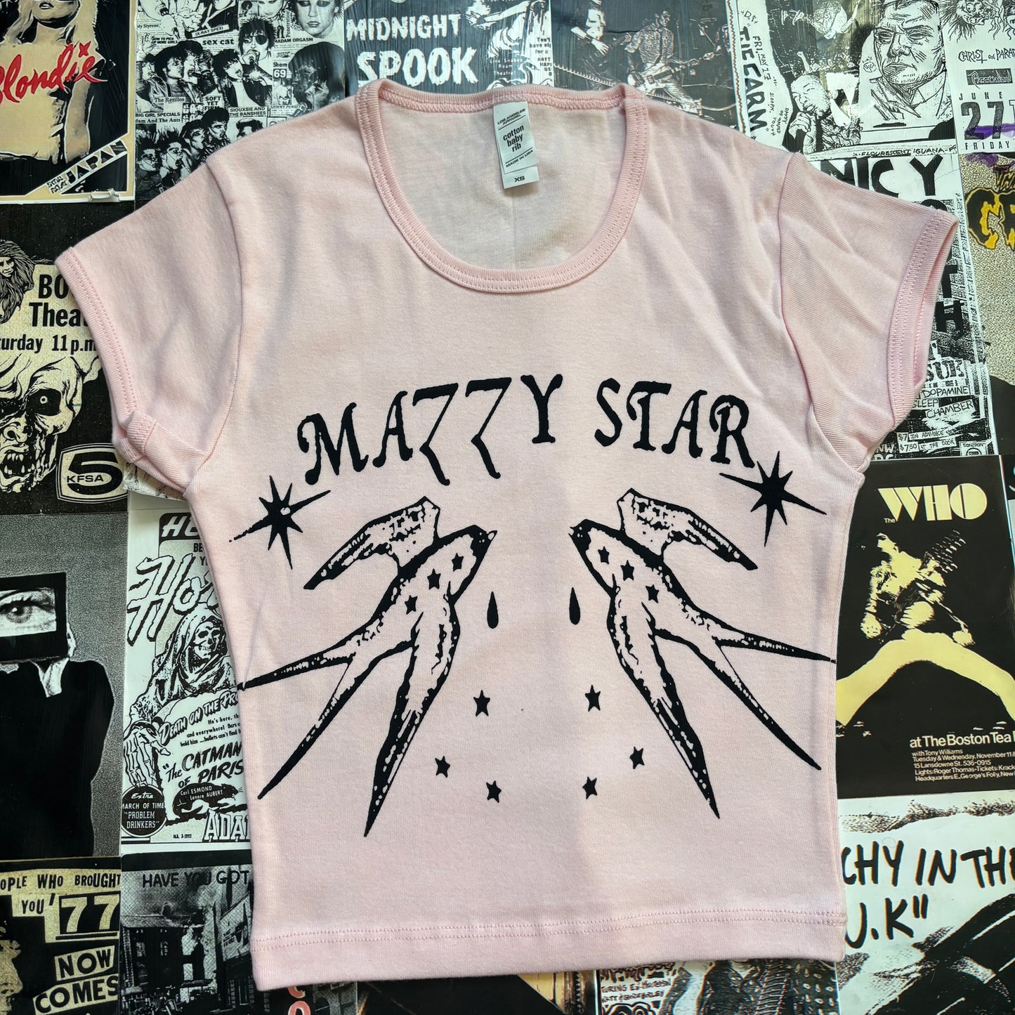Mazzy star pink/black baby tee XS