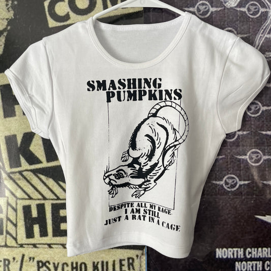 Smashing pumpkins white crop baby tee