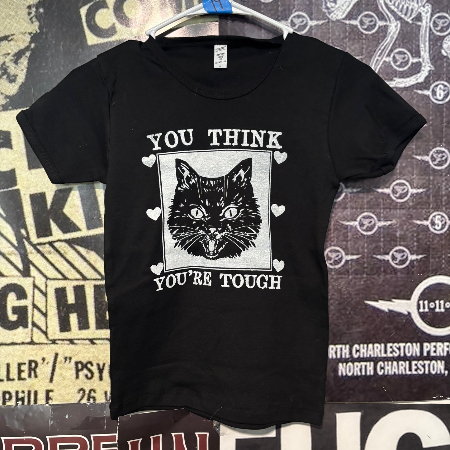Tough cat black long baby tee