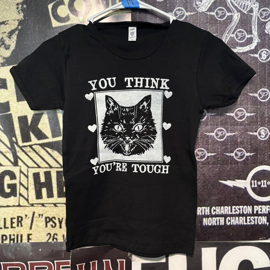 Tough cat black long baby tee