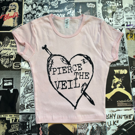 Pierce the veil pink/black baby tee XS