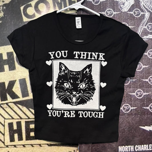 Tough cat black crop baby tee