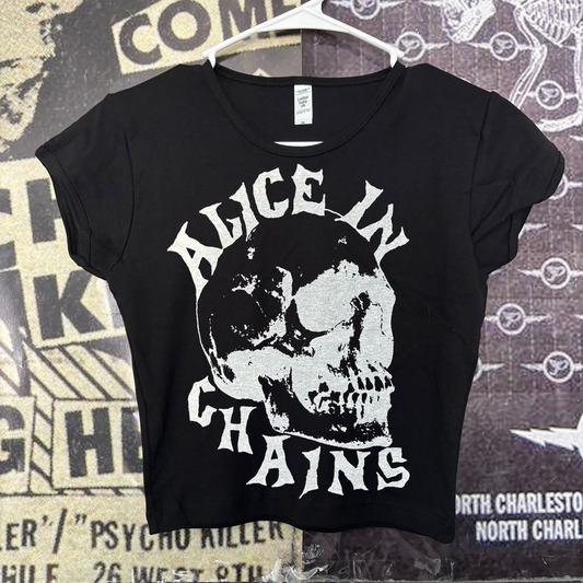 Alice In Chains skull black crop baby tee