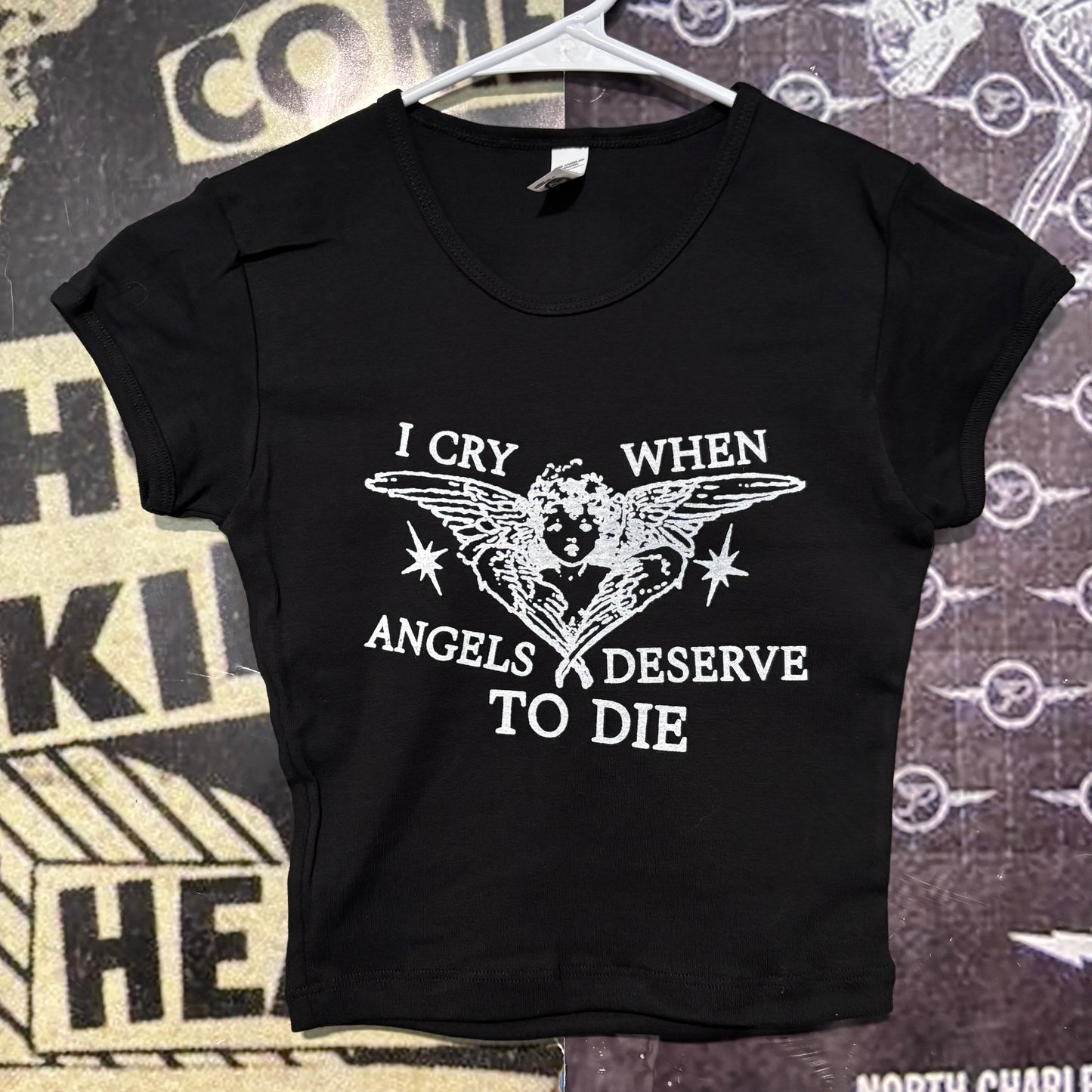 SYSTEM OF A DOWN ANGELS BLACK CROP BABY TEE