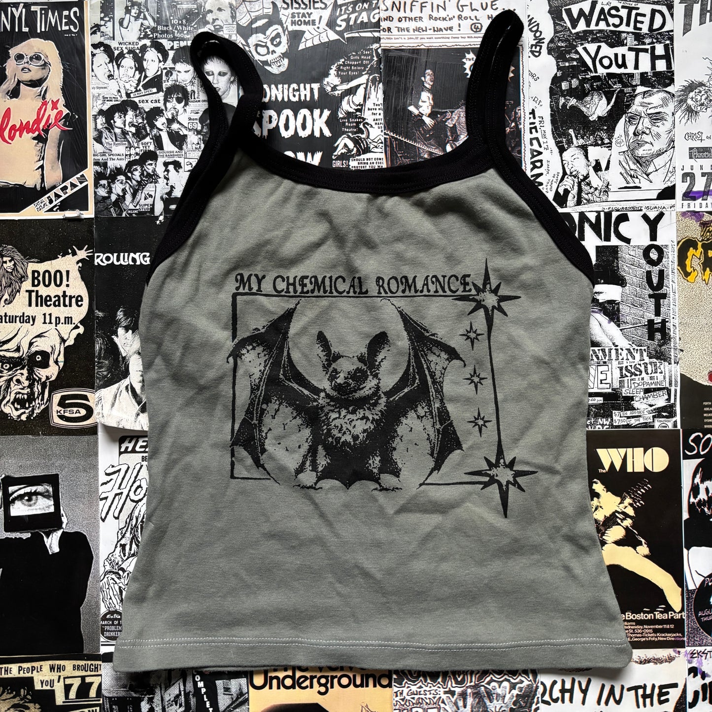 My chemical romance olive/black tank MEDIUM