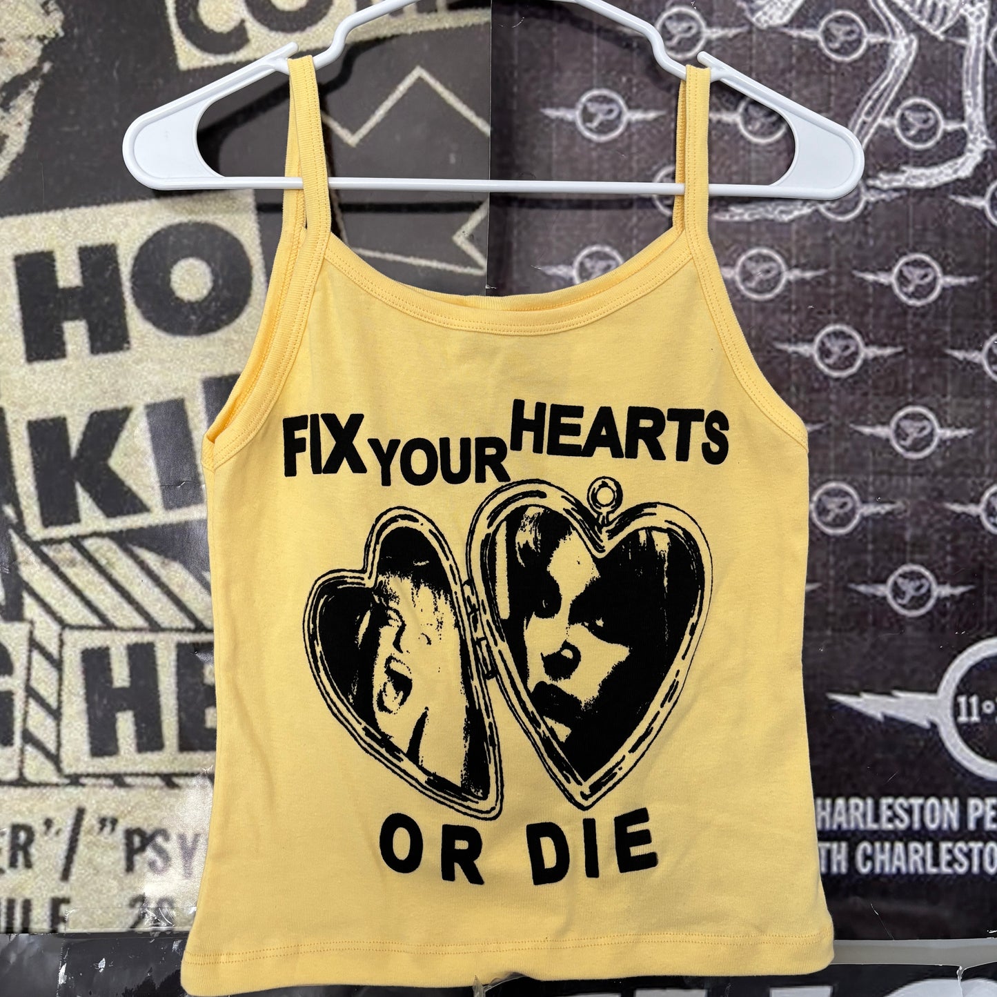 Twin peaks heart yellow baby tank