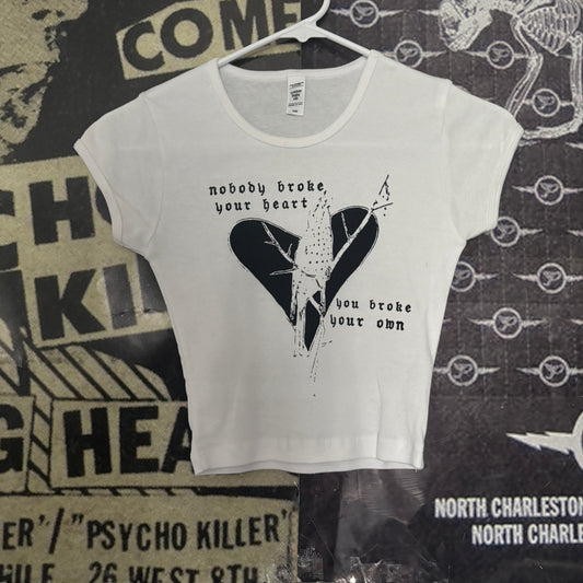 Elliott smith heart white crop baby tee