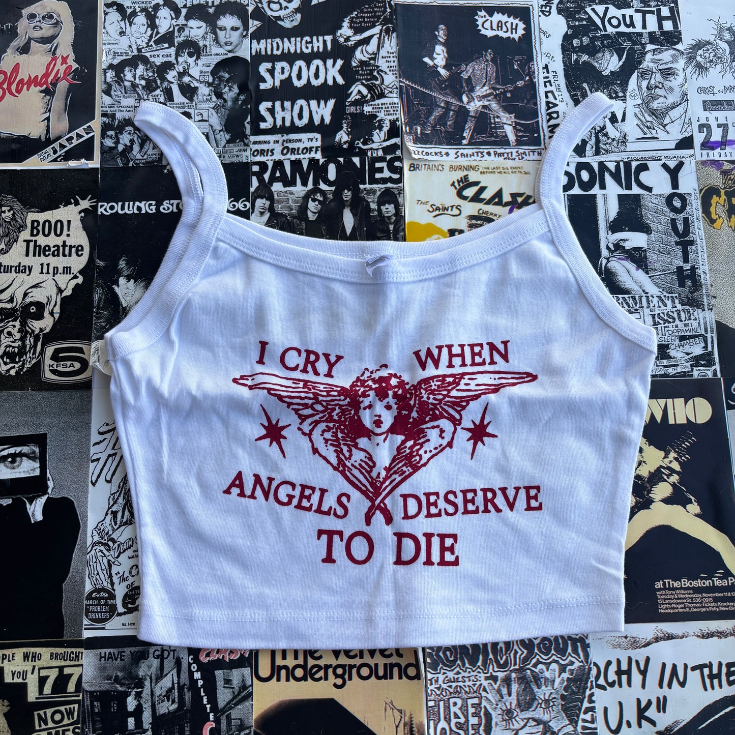 System Angels white/red crop tank SM/MED