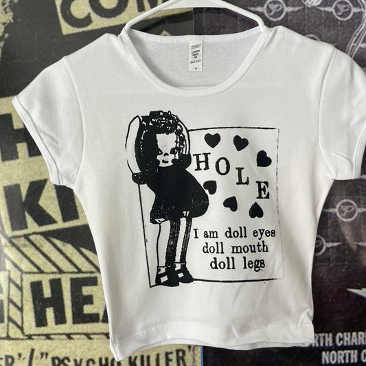 Hole doll parts white crop baby tee