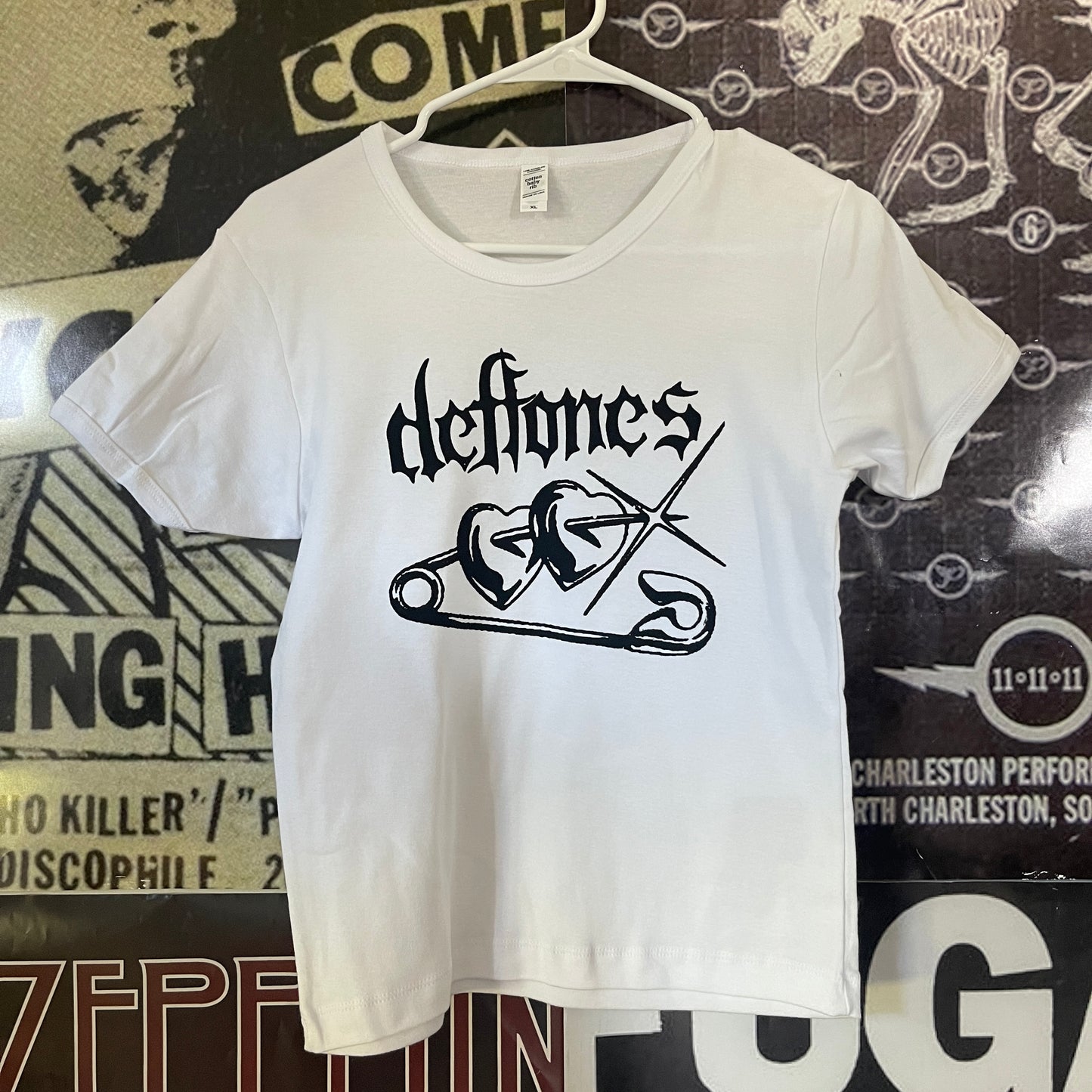 Deftones long white baby tee