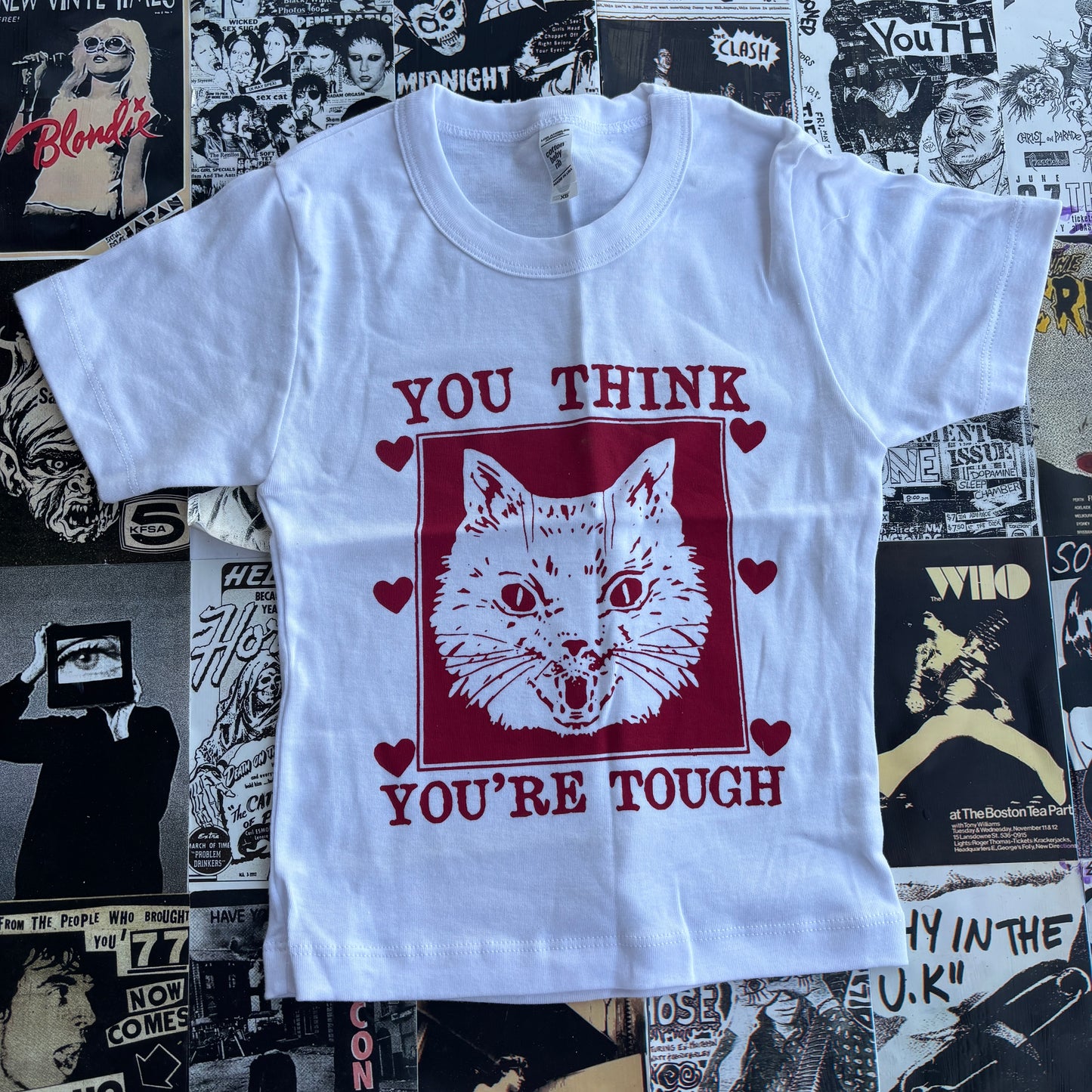 Tough cat white/red baby tee XS