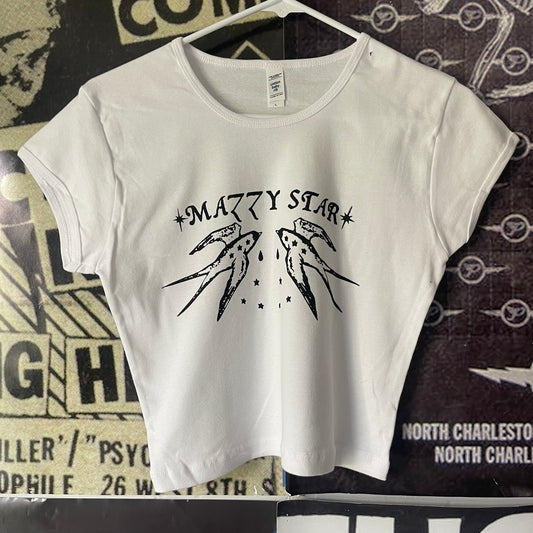 Mazzy star white cropped baby tee