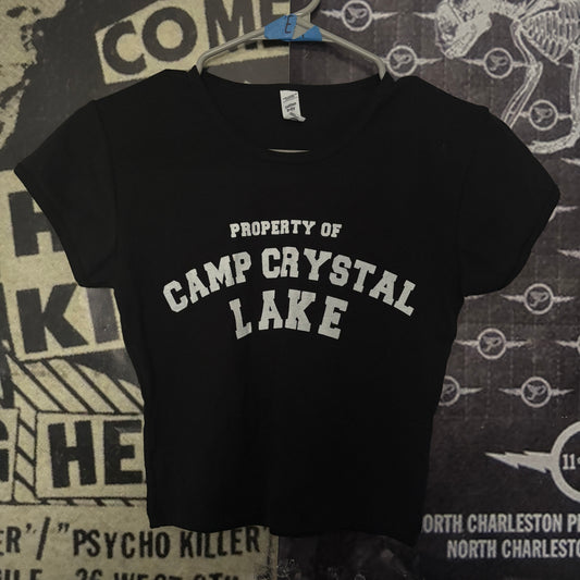 Property of camp crystal lake black crop baby tee