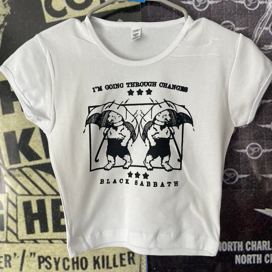 Black Sabbath white crop baby tee