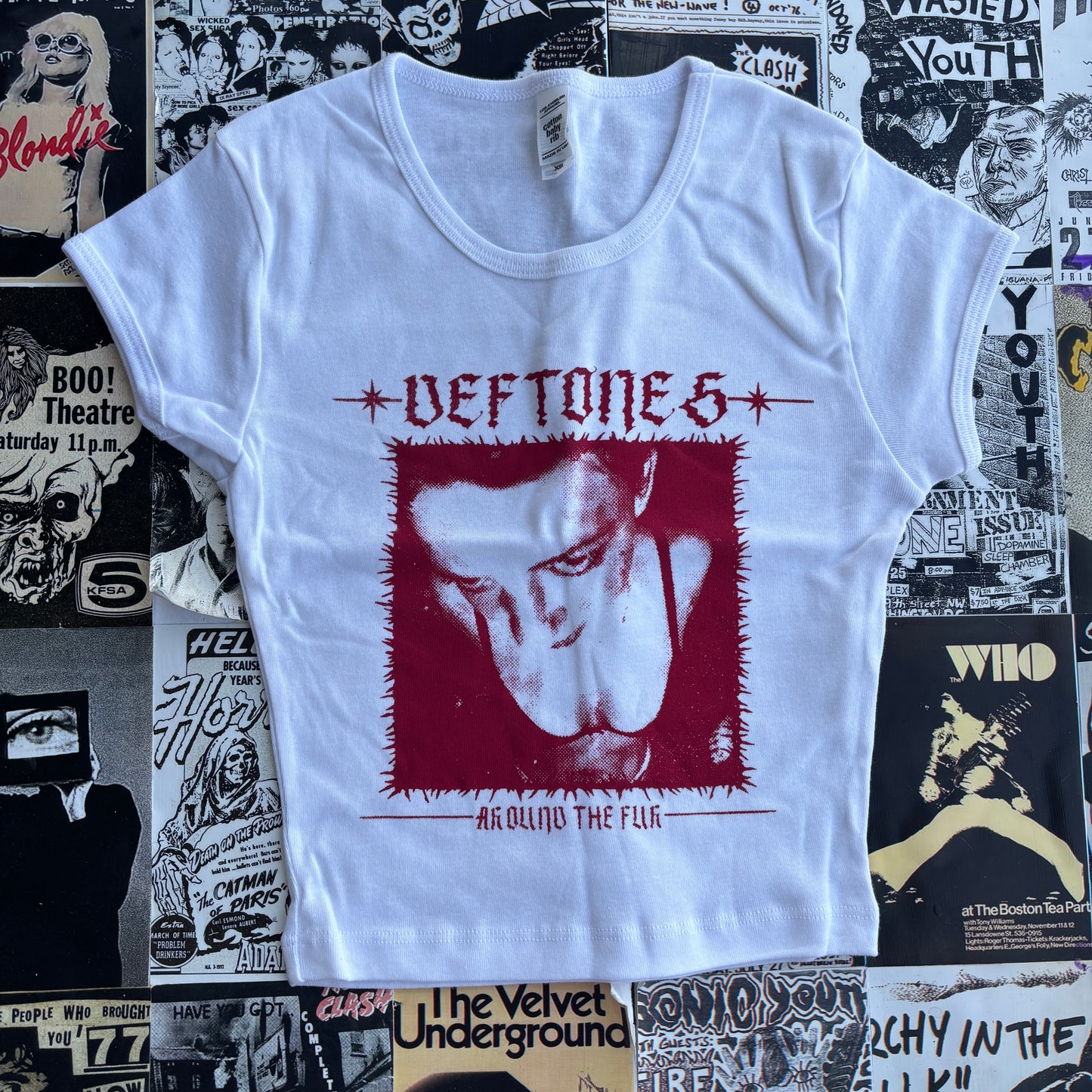 Deftones white/red baby tee XS