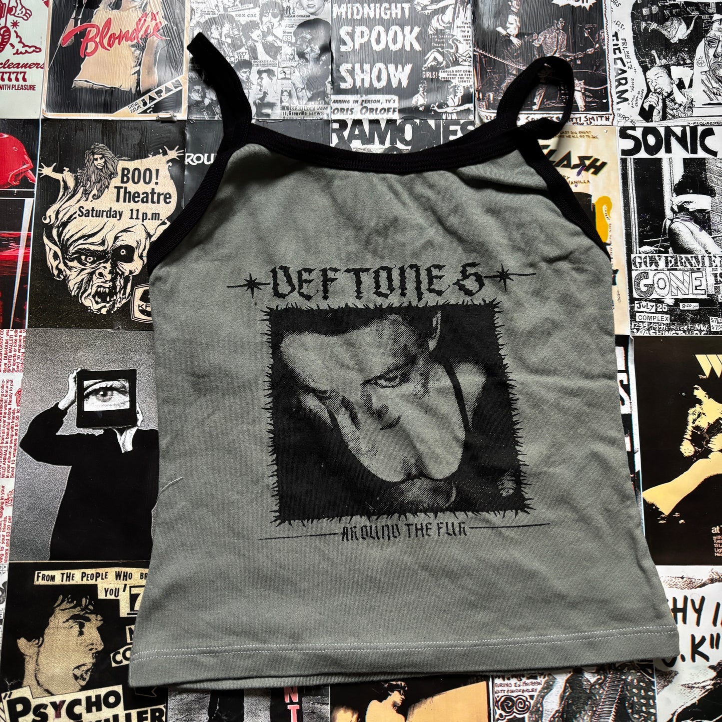 Deftones olive/black tank MEDIUM