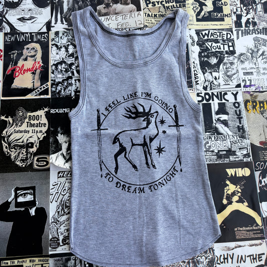 Twin peaks grey ribbed tank SM/MED