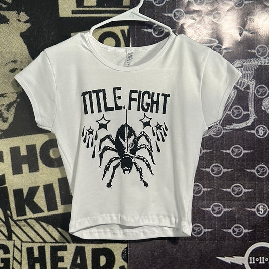 Title fight white crop baby tee