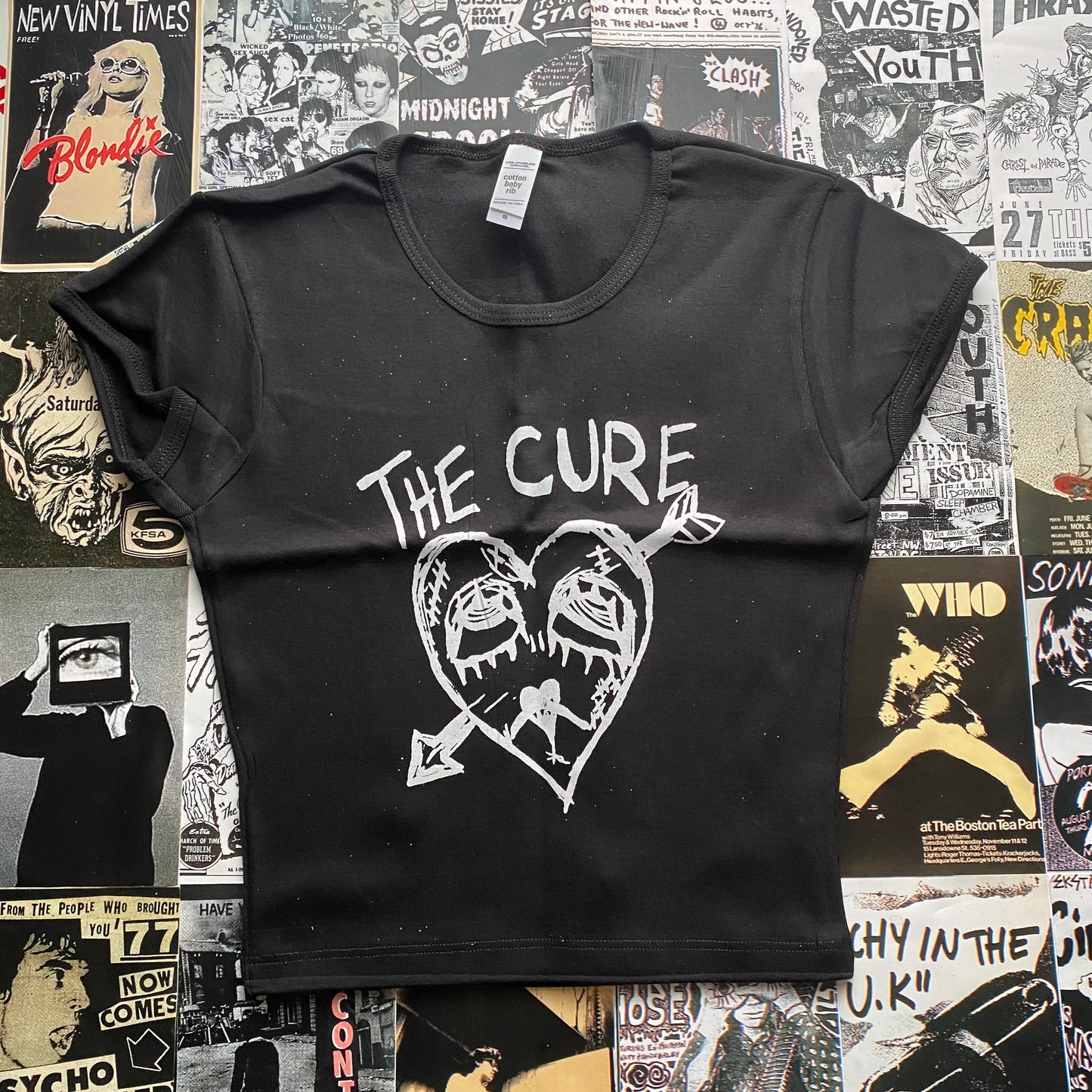 The cure heart black crop baby tee