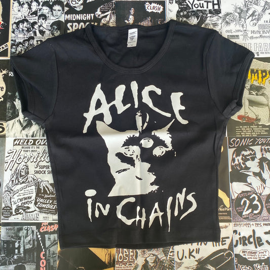 Alice In Chains cat black crop baby tee